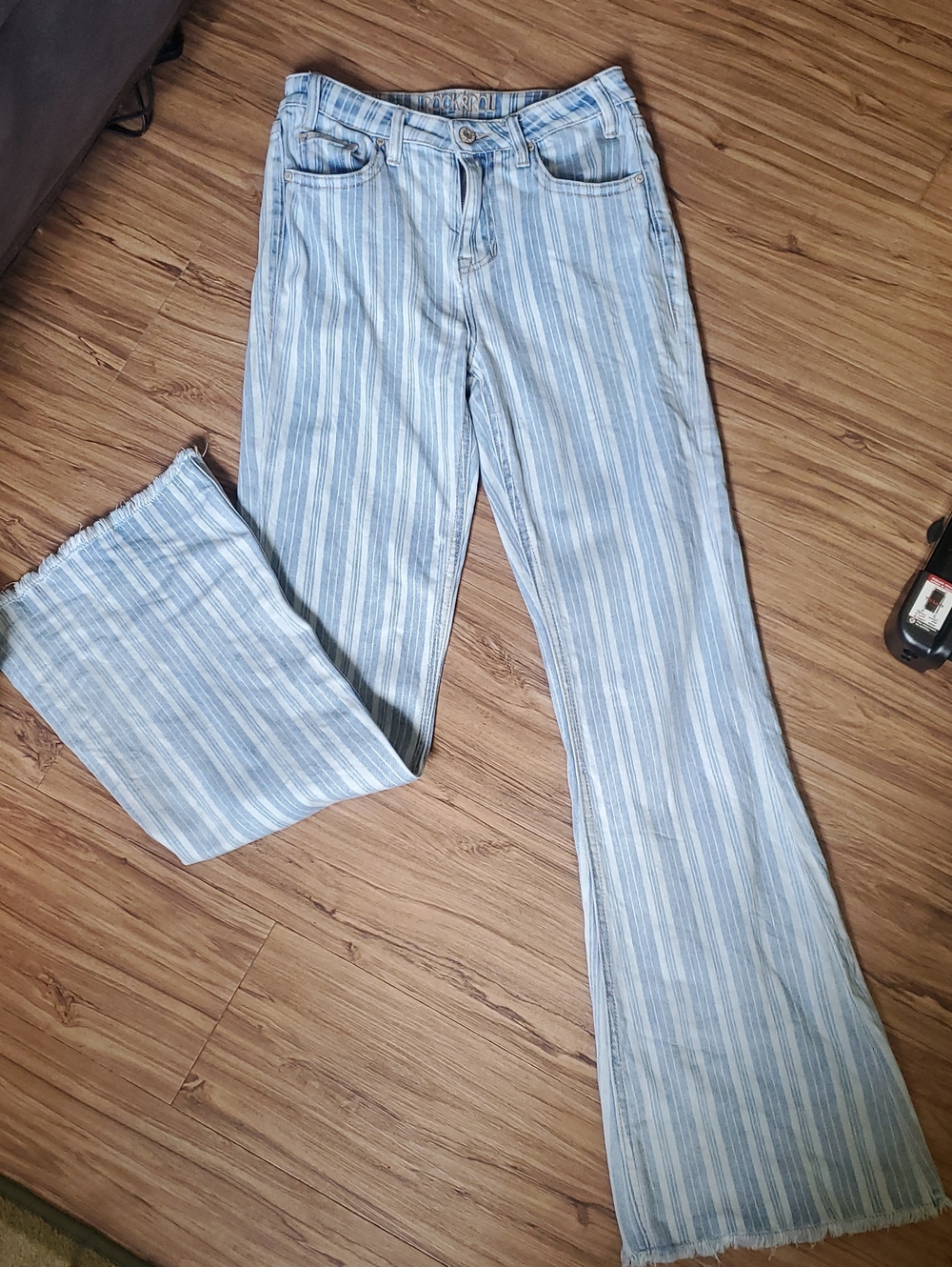 Rock&Roll Striped Light Blue Flare Leg Jeans